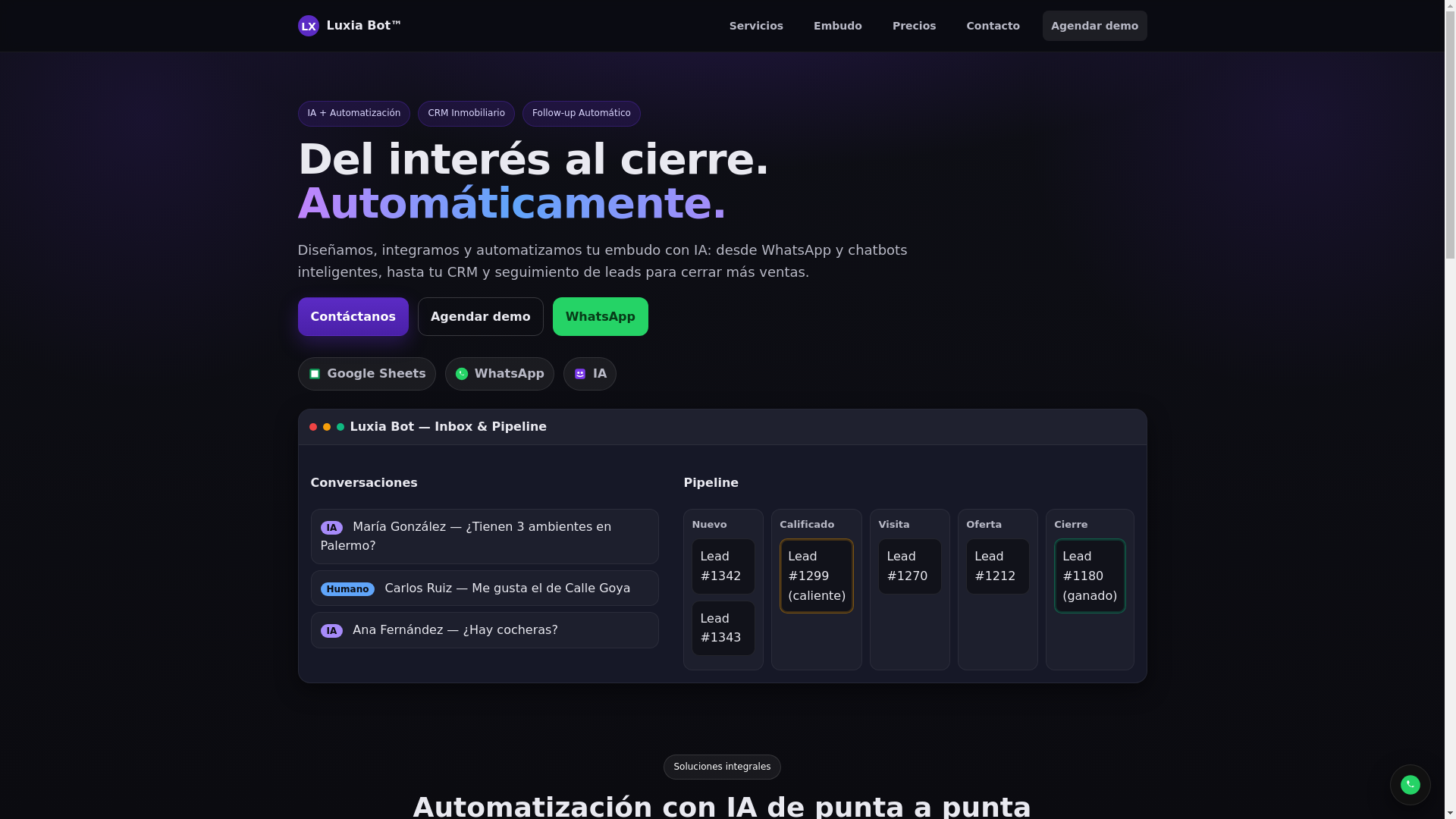website screenshot of https://luxia-bot-landing2.pages.dev/