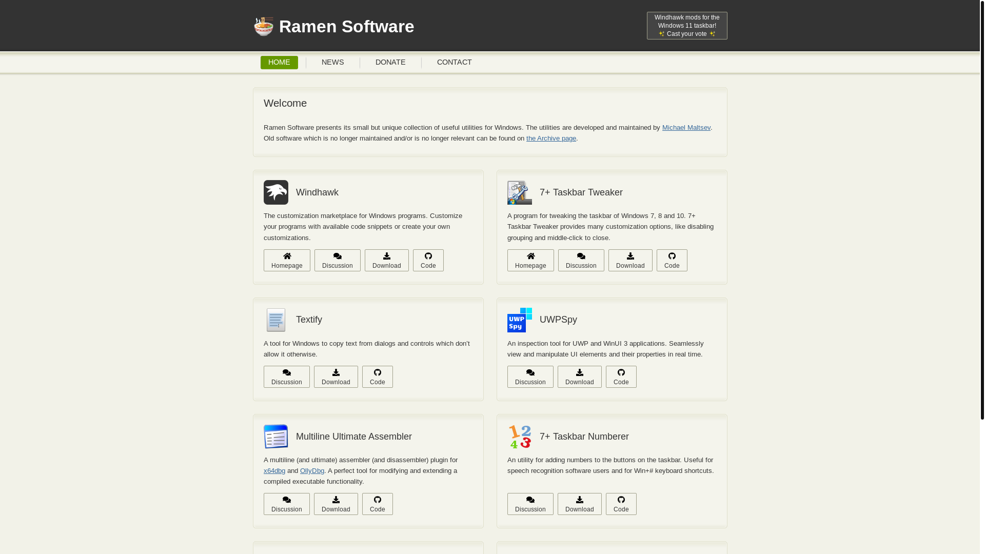 website screenshot of https://ramensoftware.com/