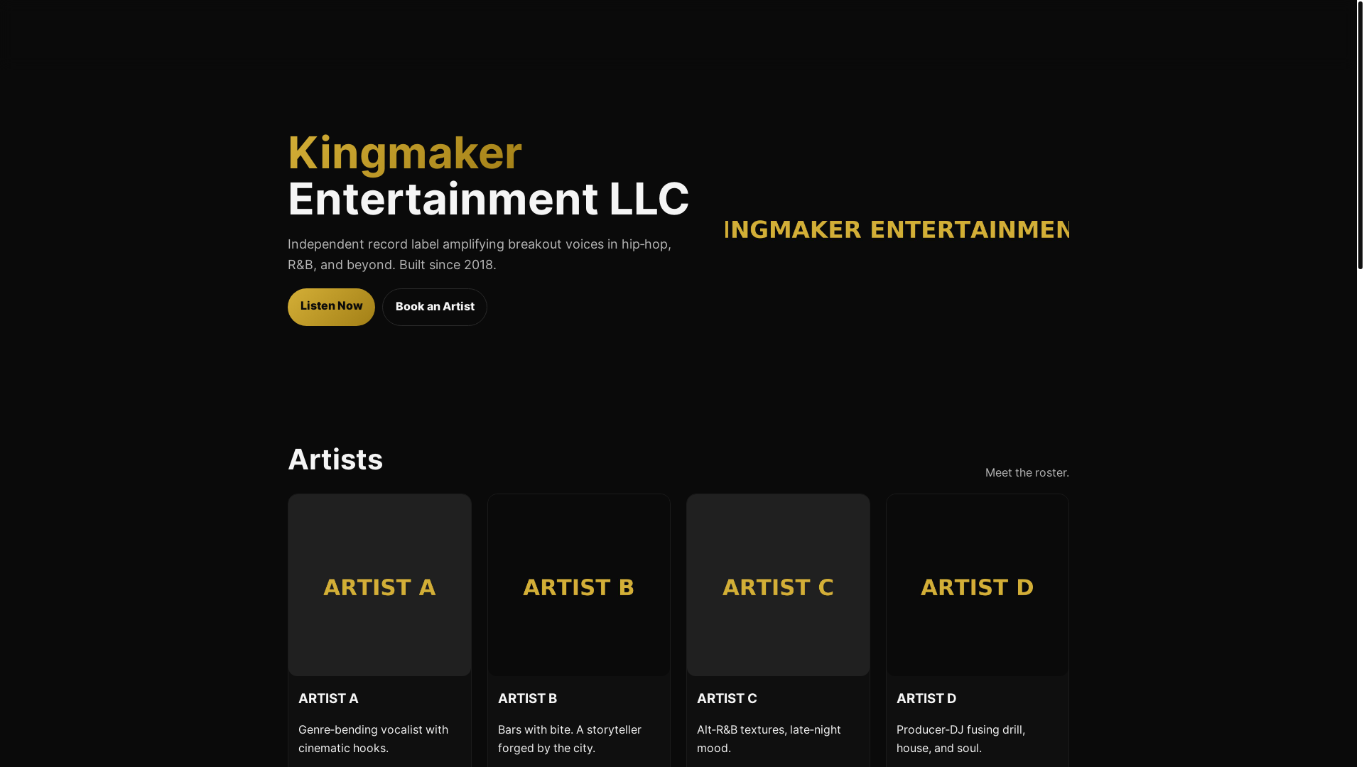 website screenshot of https://kingmakerentertainmentllc.org/