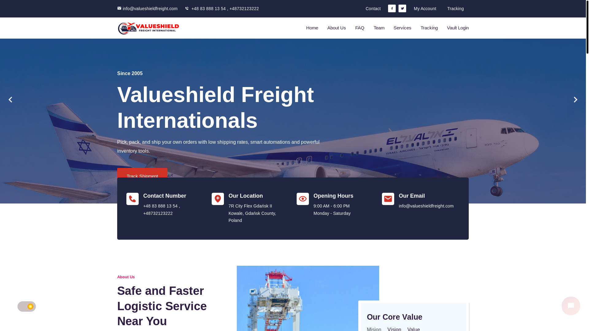 website screenshot of https://valueshieldfreight.com/