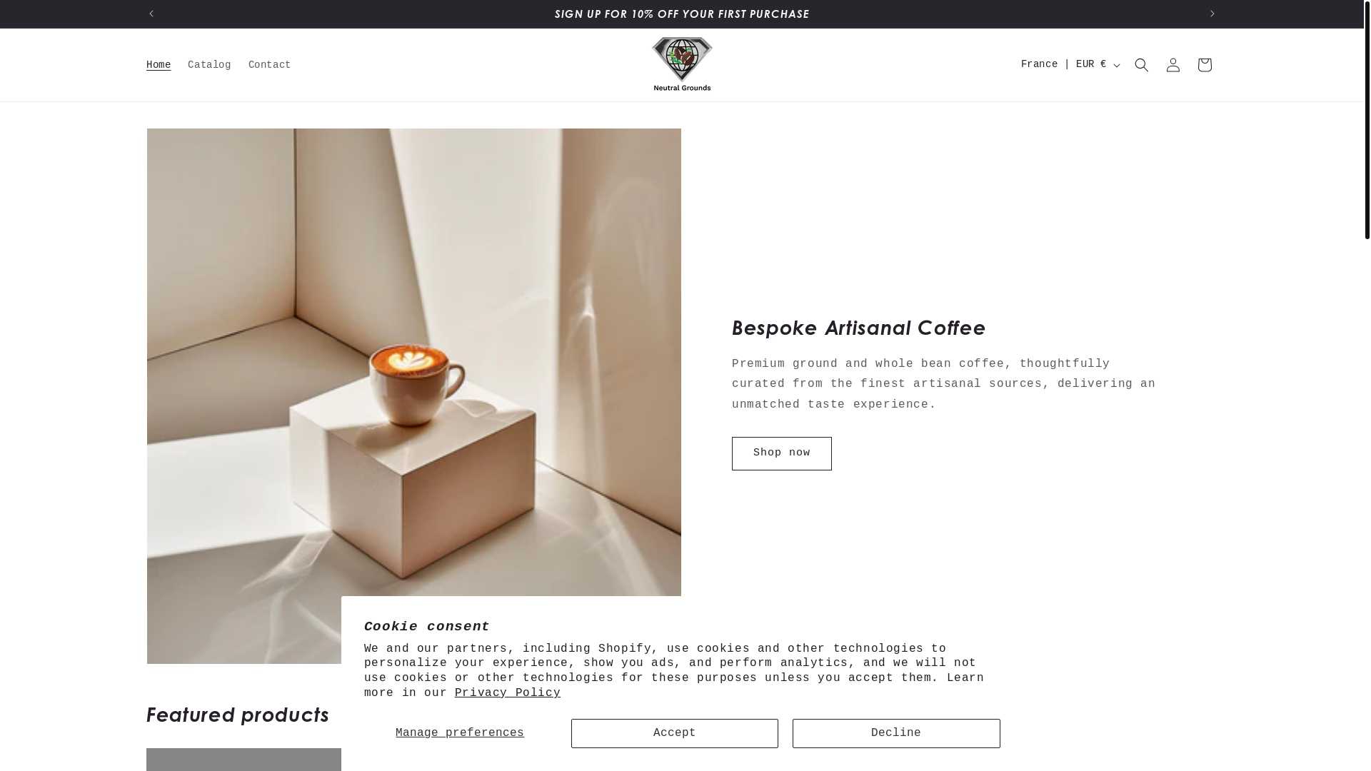 website screenshot of https://neutralgrounds.coffee/