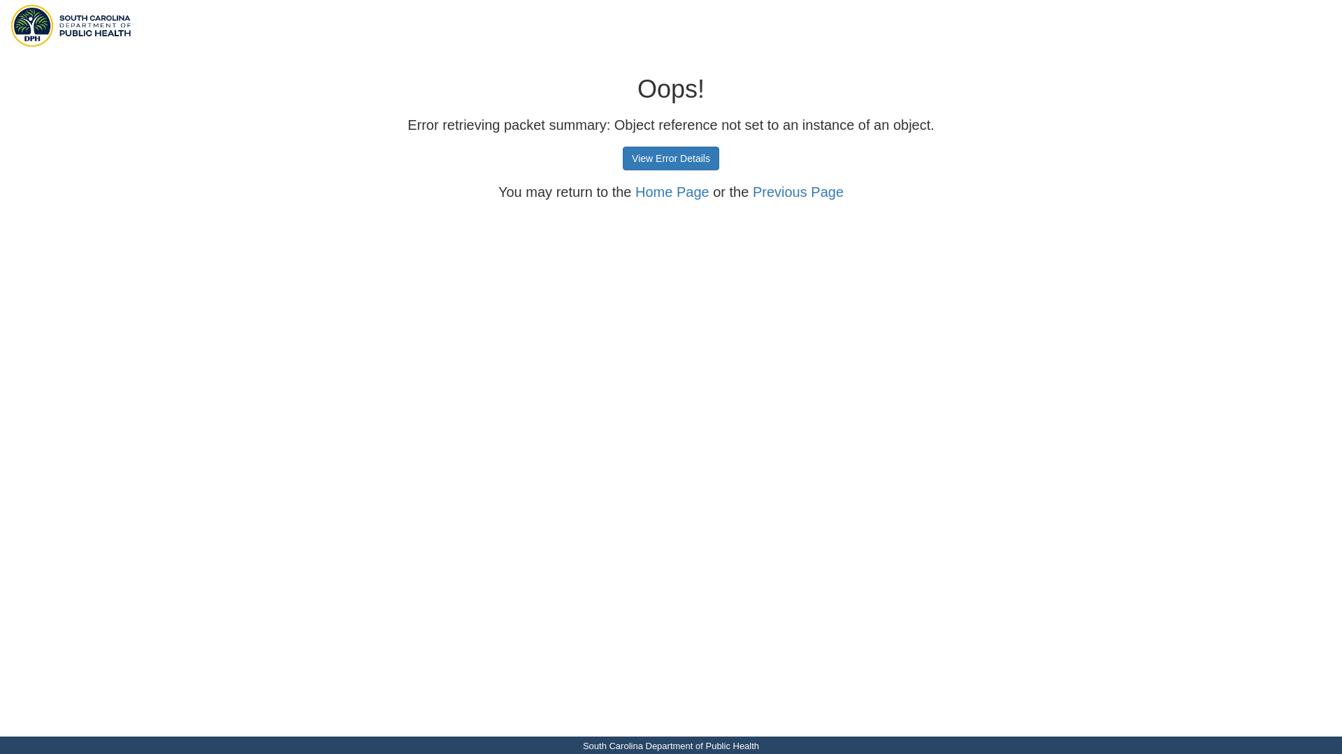 website screenshot of https://contraxsystem.dhec.sc.gov/Home/OpenWorkflowByToken?packetId=20906