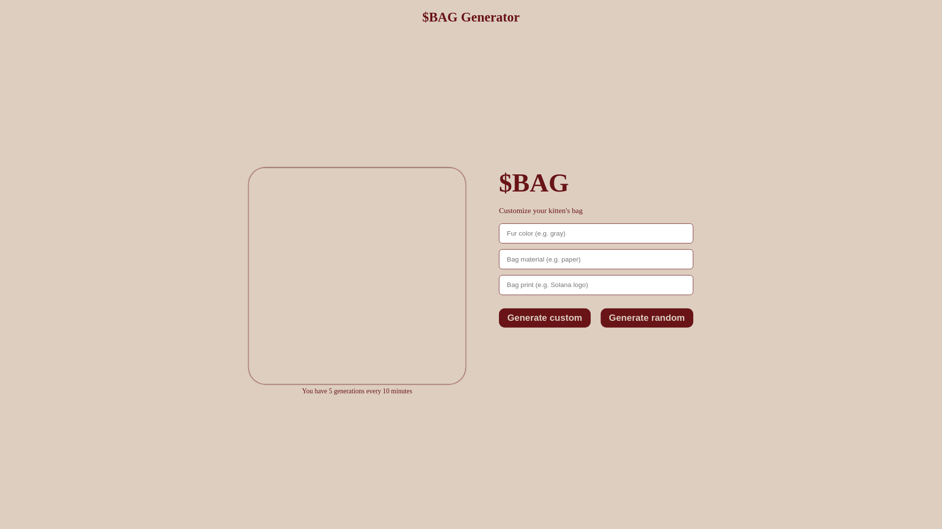 website screenshot of https://bagcatpfp.xyz/