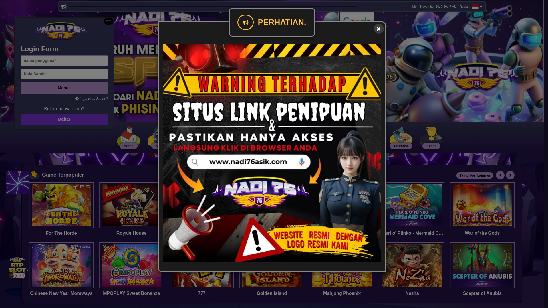 website screenshot of https://nadi76new.com/