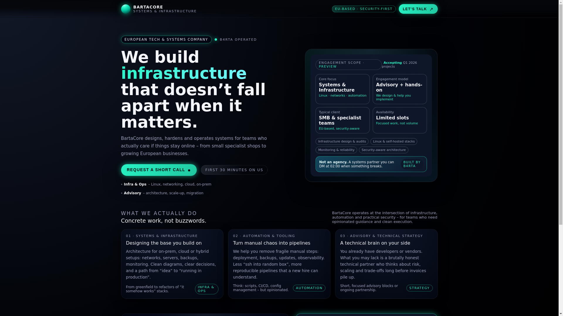 website screenshot of https://bartacorelanding.pages.dev/