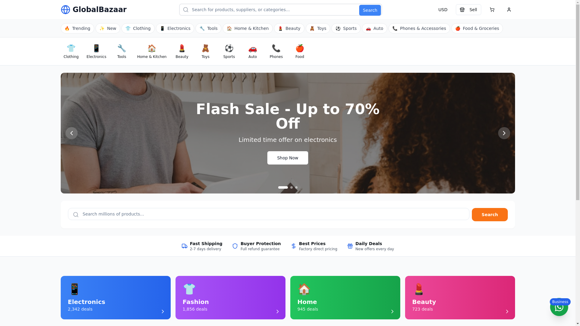 website screenshot of https://globalbazar.ca/