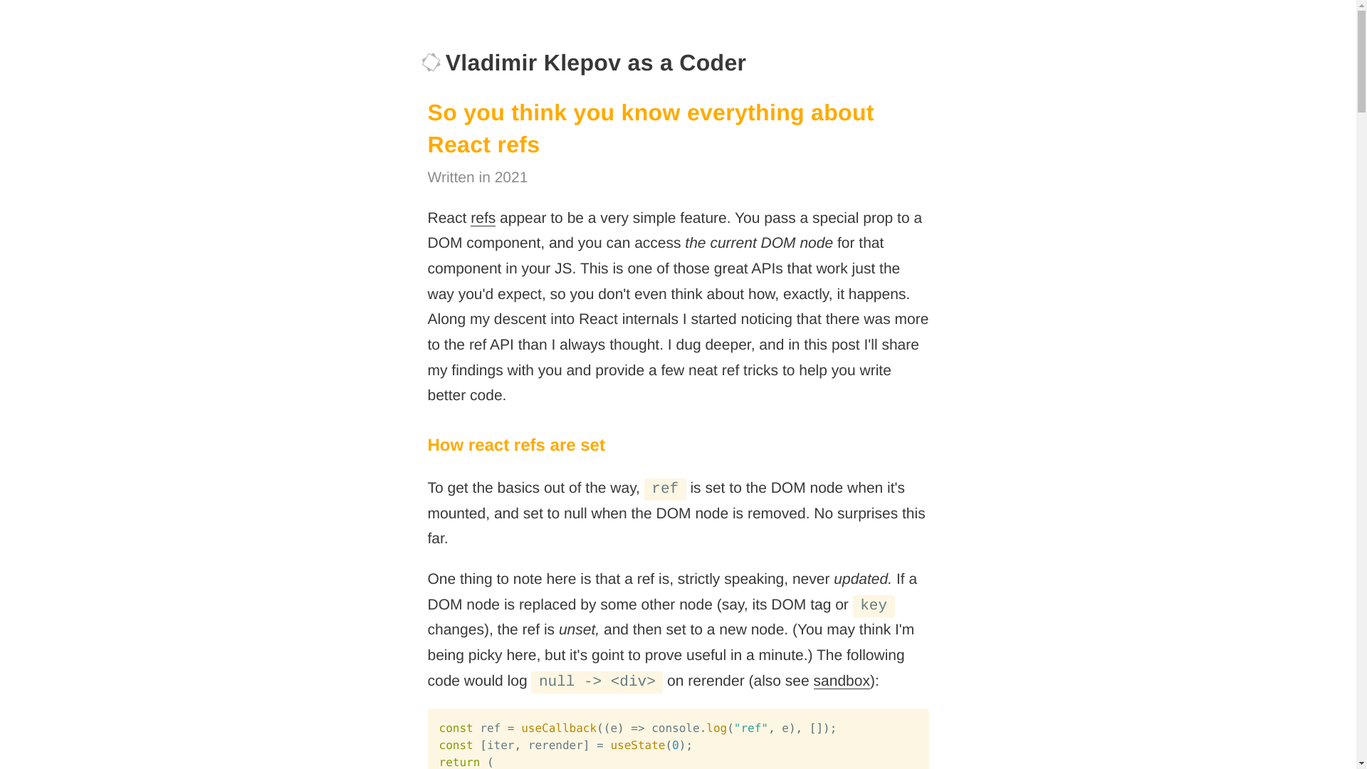 website screenshot of https://thoughtspile.github.io/2021/05/17/everything-about-react-refs/