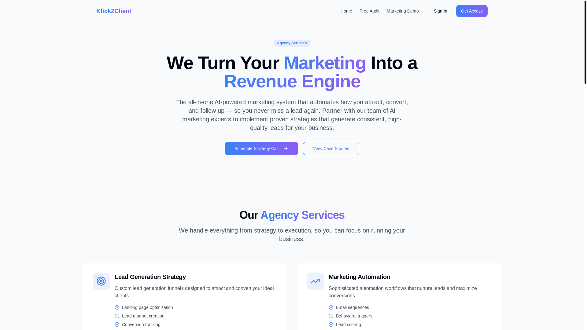 website screenshot of https://klick2client.com/