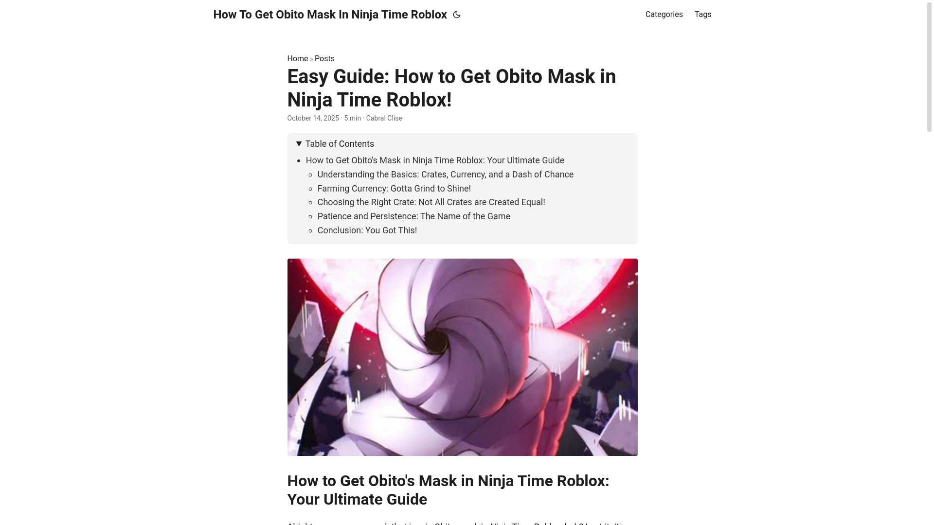 website screenshot of https://how-to-get-obito-mask-in-ninja-time-roblox.pages.dev/