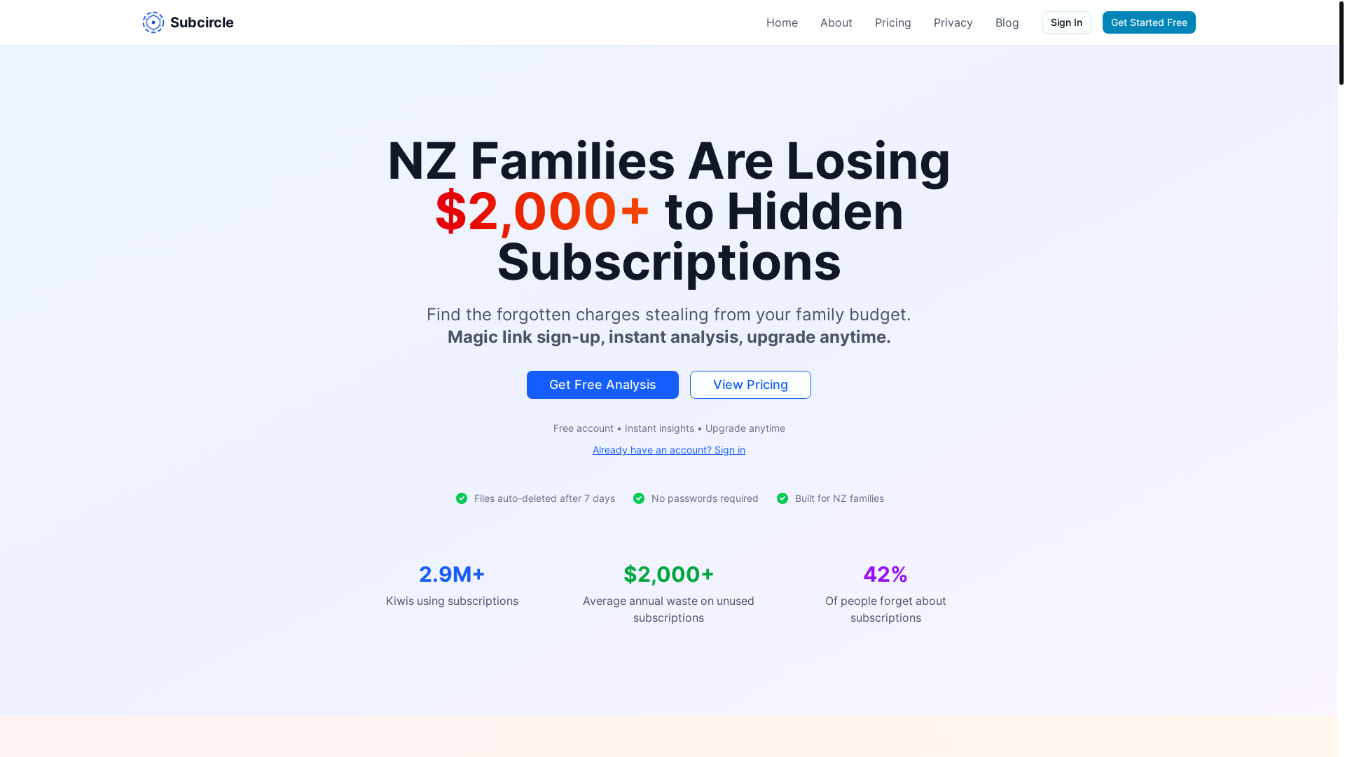 website screenshot of https://subcircle.nz/