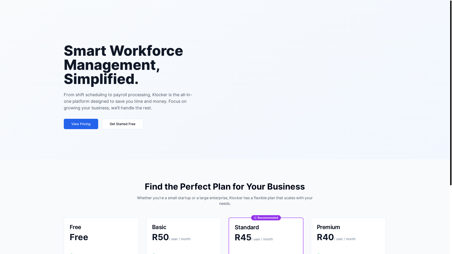 website screenshot of https://klockerapp.com/