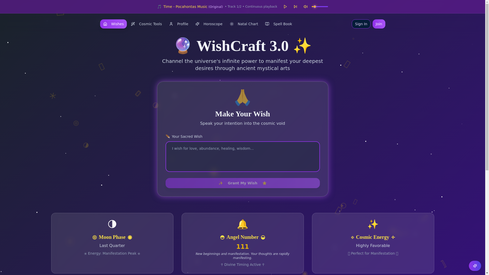 website screenshot of https://wishcraftapp.com/