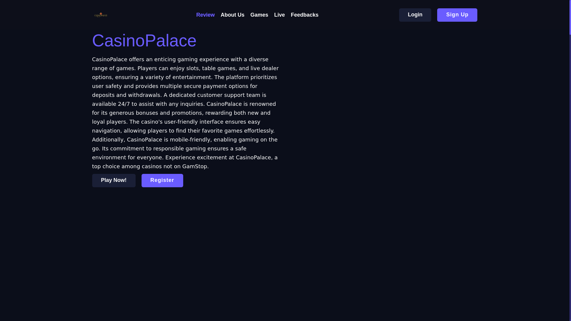 website screenshot of https://casinopalaceonline.co.uk/