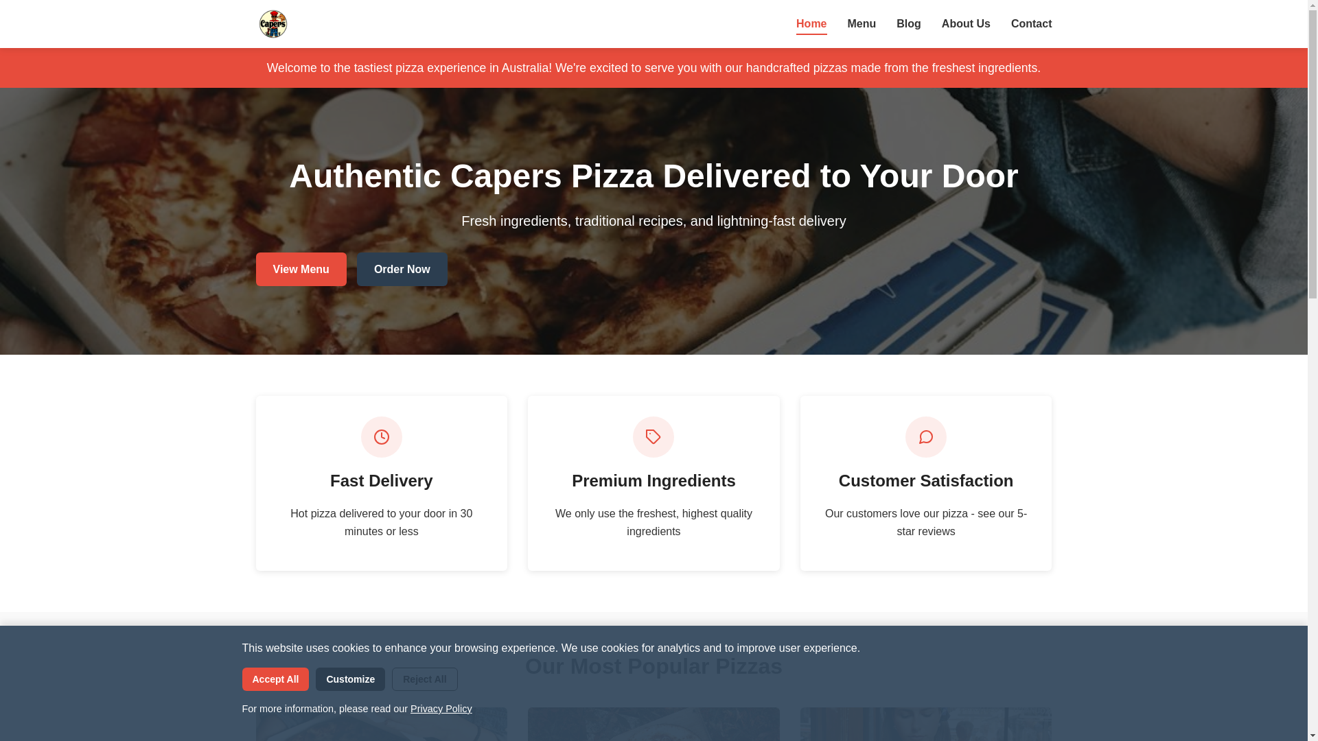 website screenshot of https://pizzacaperes.com/
