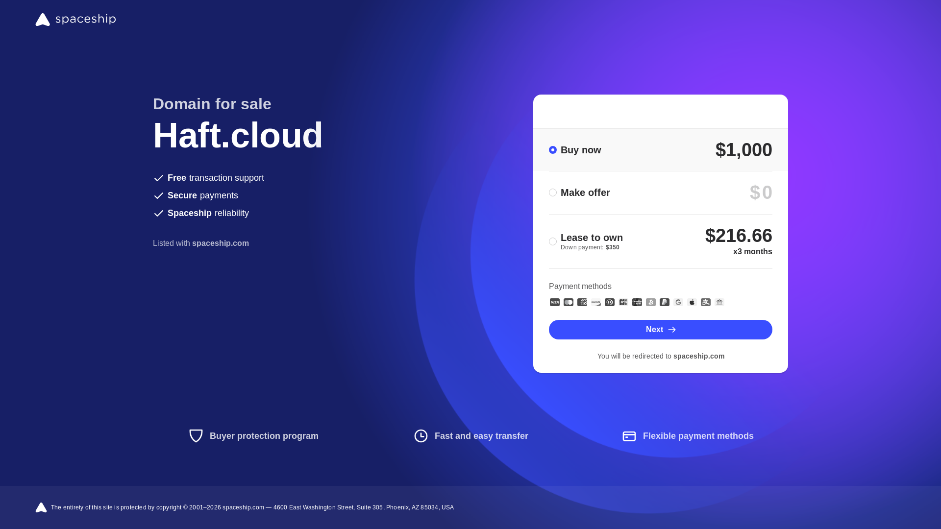 website screenshot of https://haft.cloud/