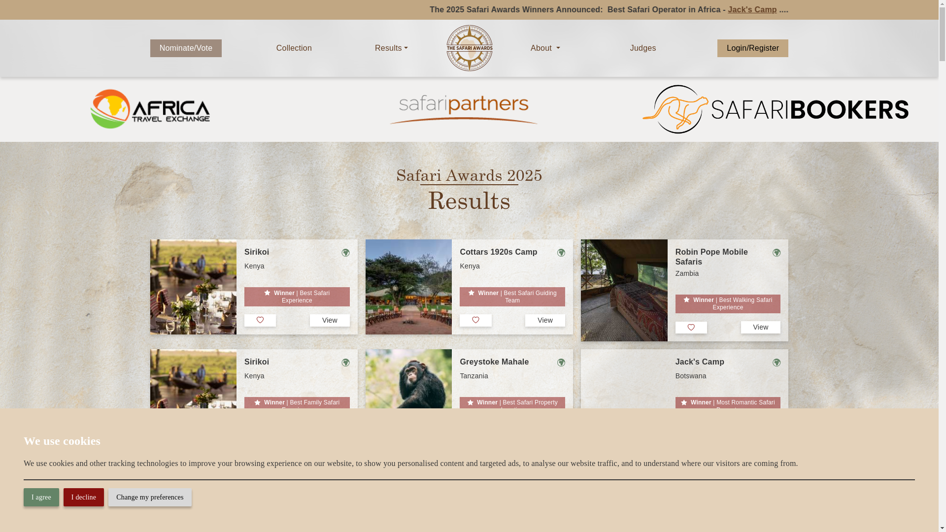website screenshot of https://safariawardscollection.com/