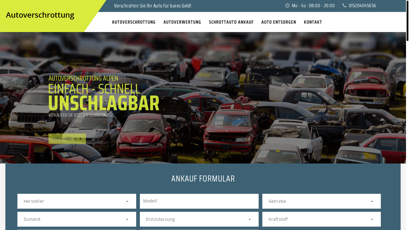 website screenshot of https://autoverschrottung-alpen.de/