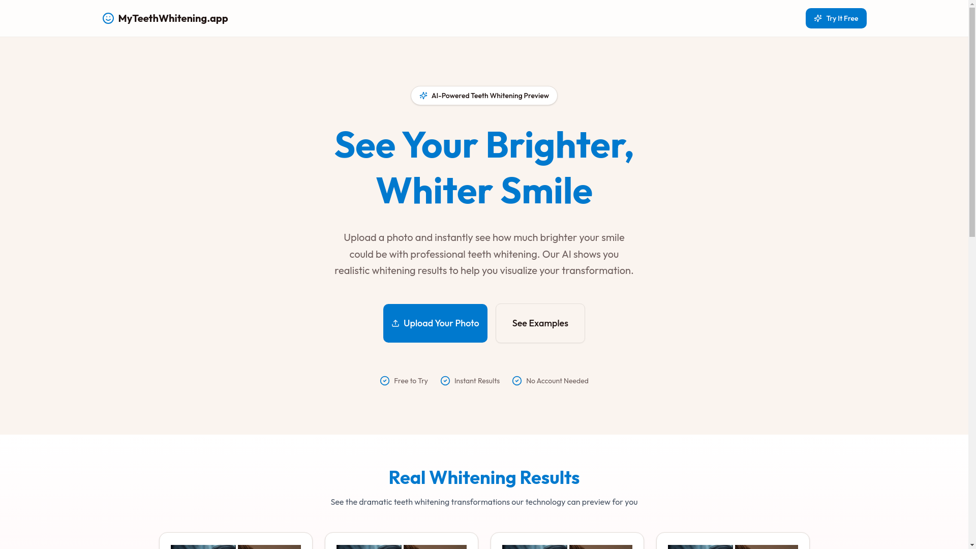 website screenshot of https://myteethwhitening.app/