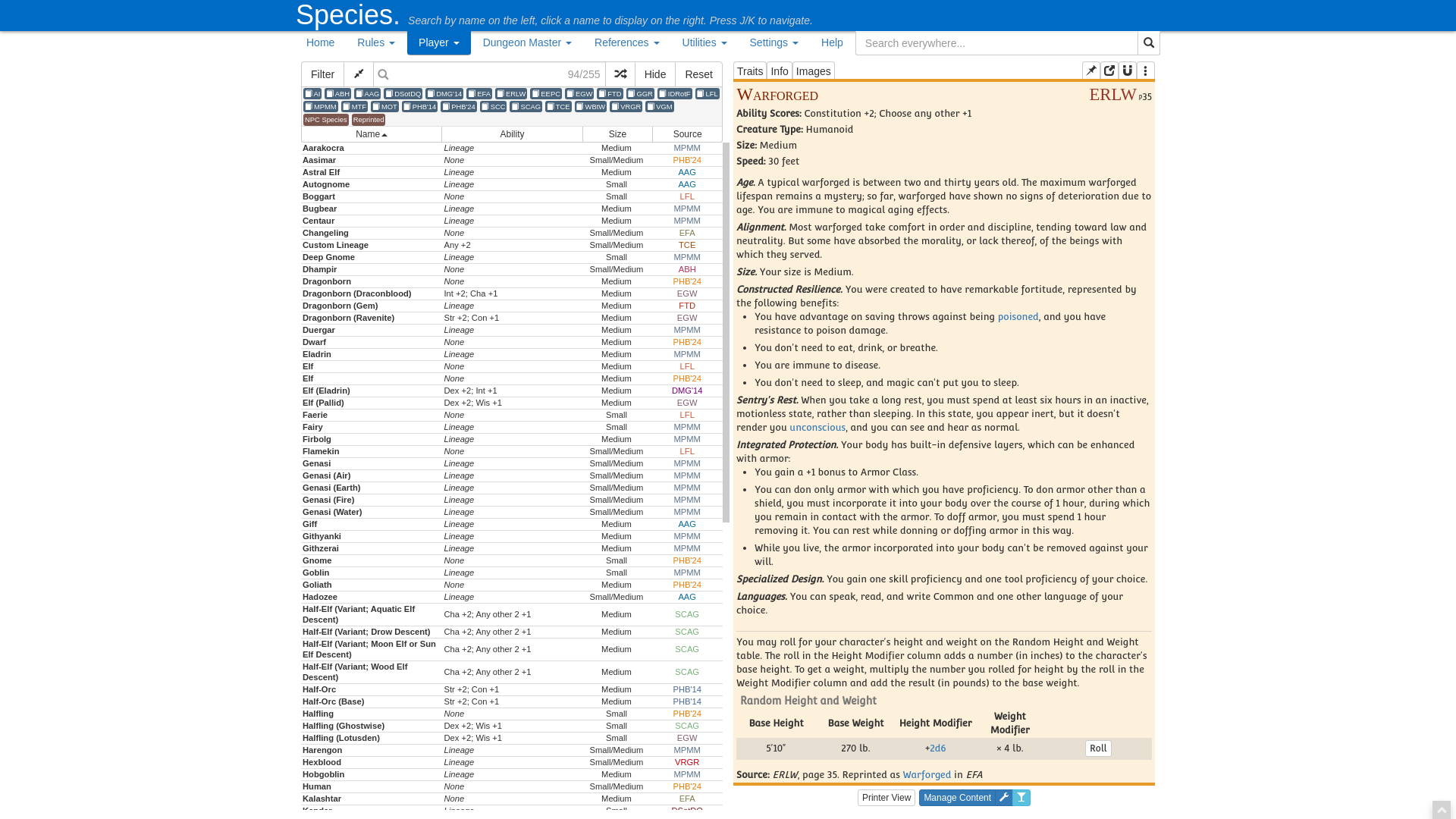 website screenshot of https://5e.tools/races.html#warforged_erlw