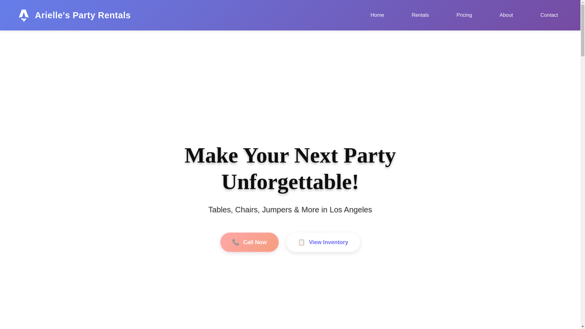 website screenshot of https://ariellespartyrentals.com/