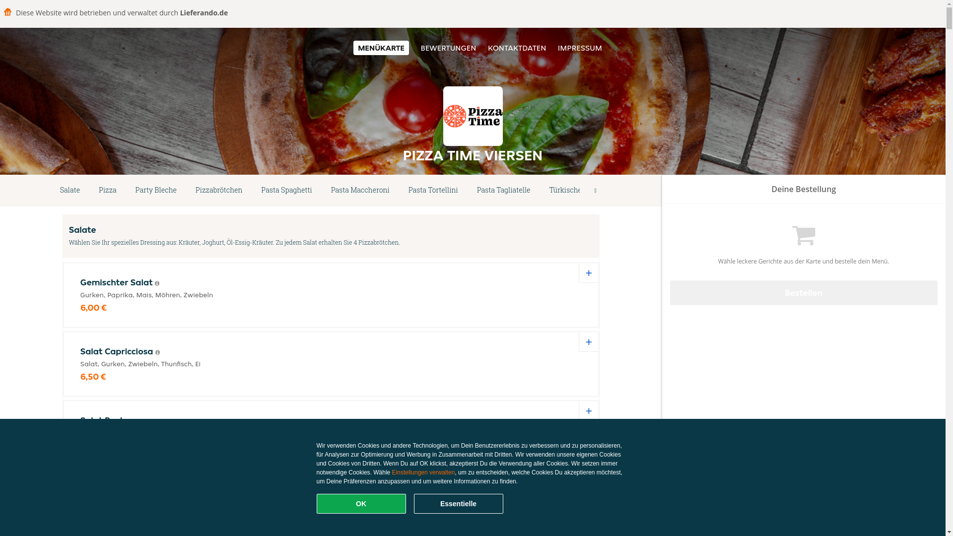 website screenshot of https://pizzatime-viersen.de/