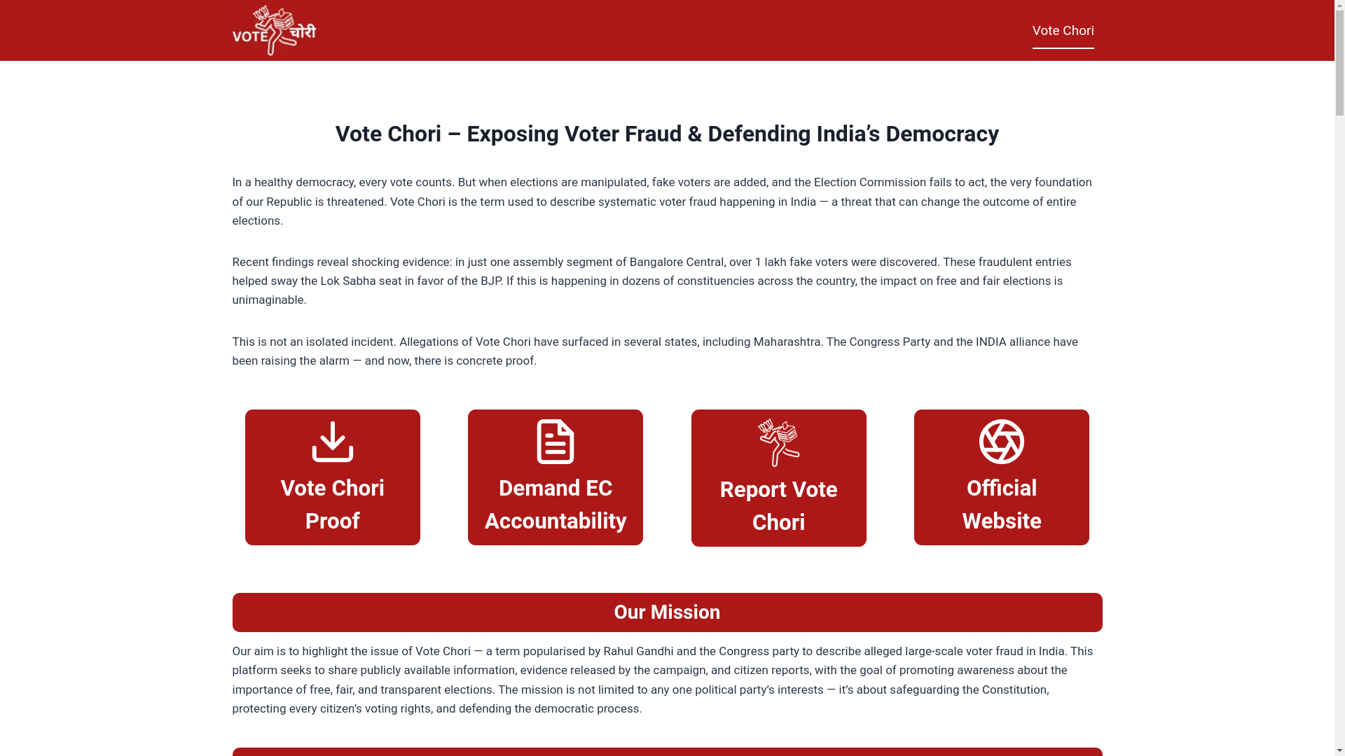 website screenshot of https://votechori.org/