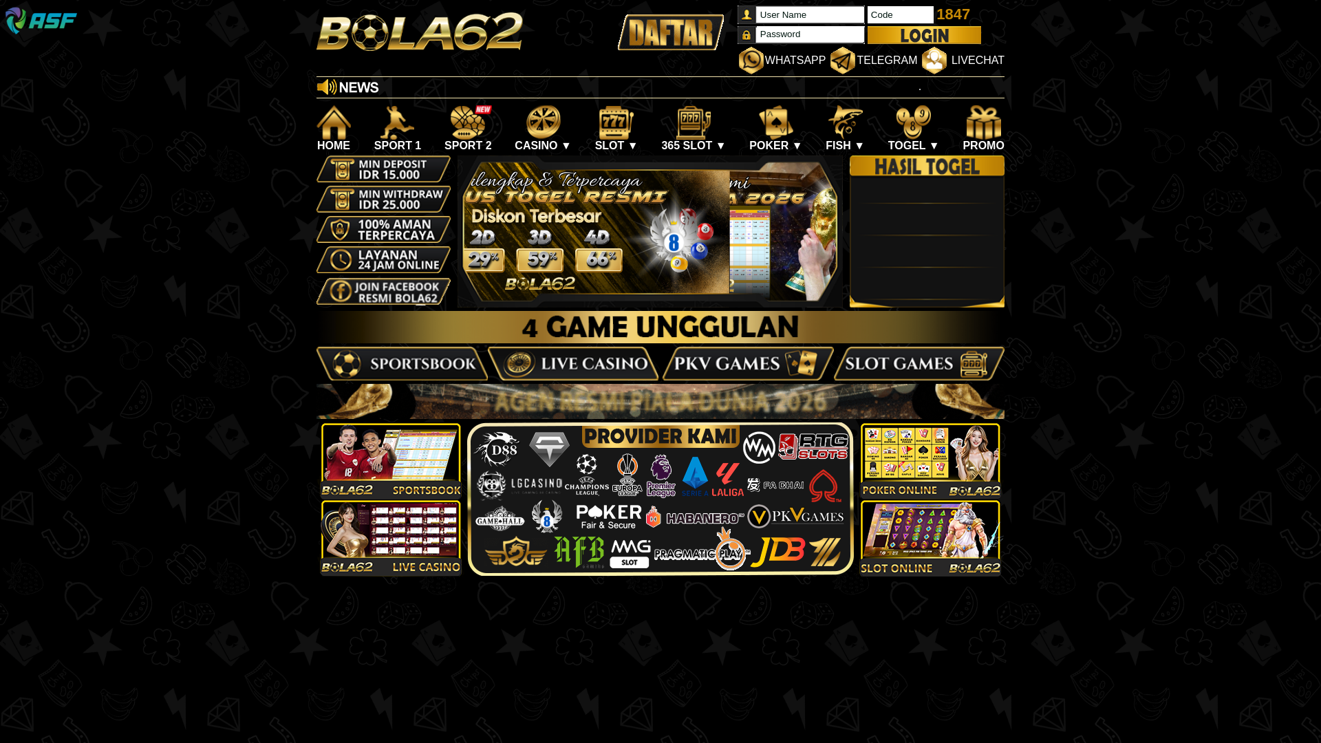 website screenshot of https://bola62new.hair/