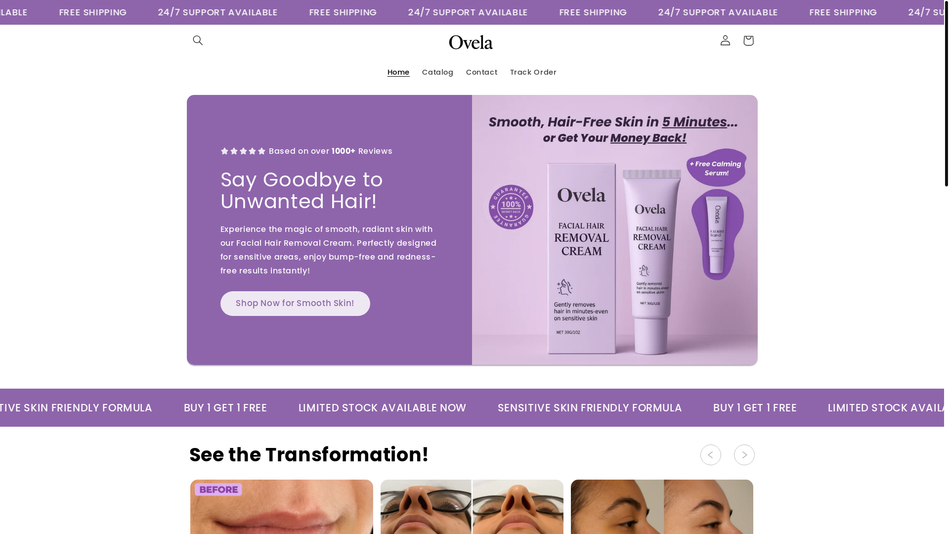 website screenshot of https://tryovela.store/