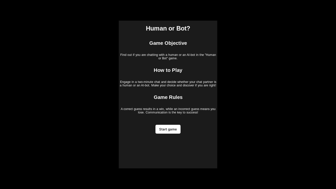 website screenshot of https://humanorbotgame.com/