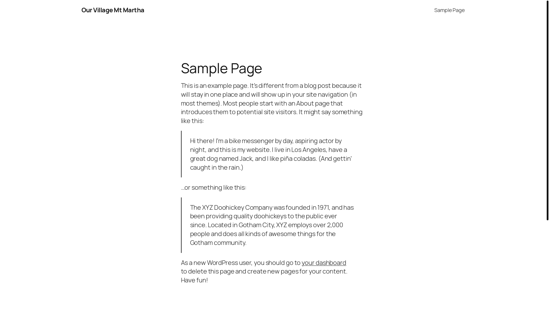 website screenshot of https://ourvillagemtmartha.com.au/