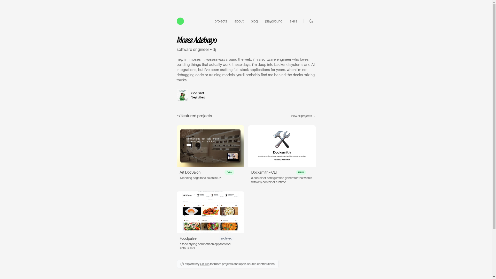 website screenshot of https://mosesadebayo.com/