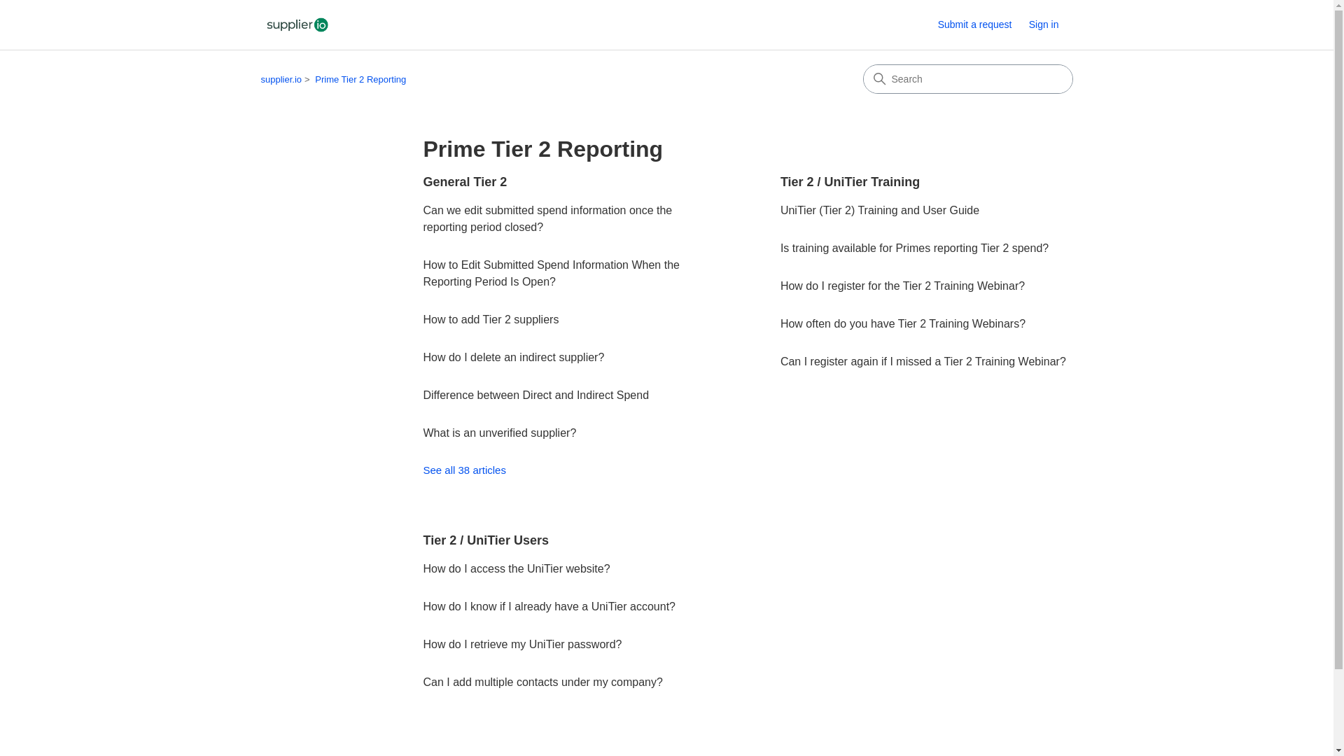 website screenshot of https://supplierio.zendesk.com/hc/en-us/categories/360002271193-Prime-Tier-2-Reporting