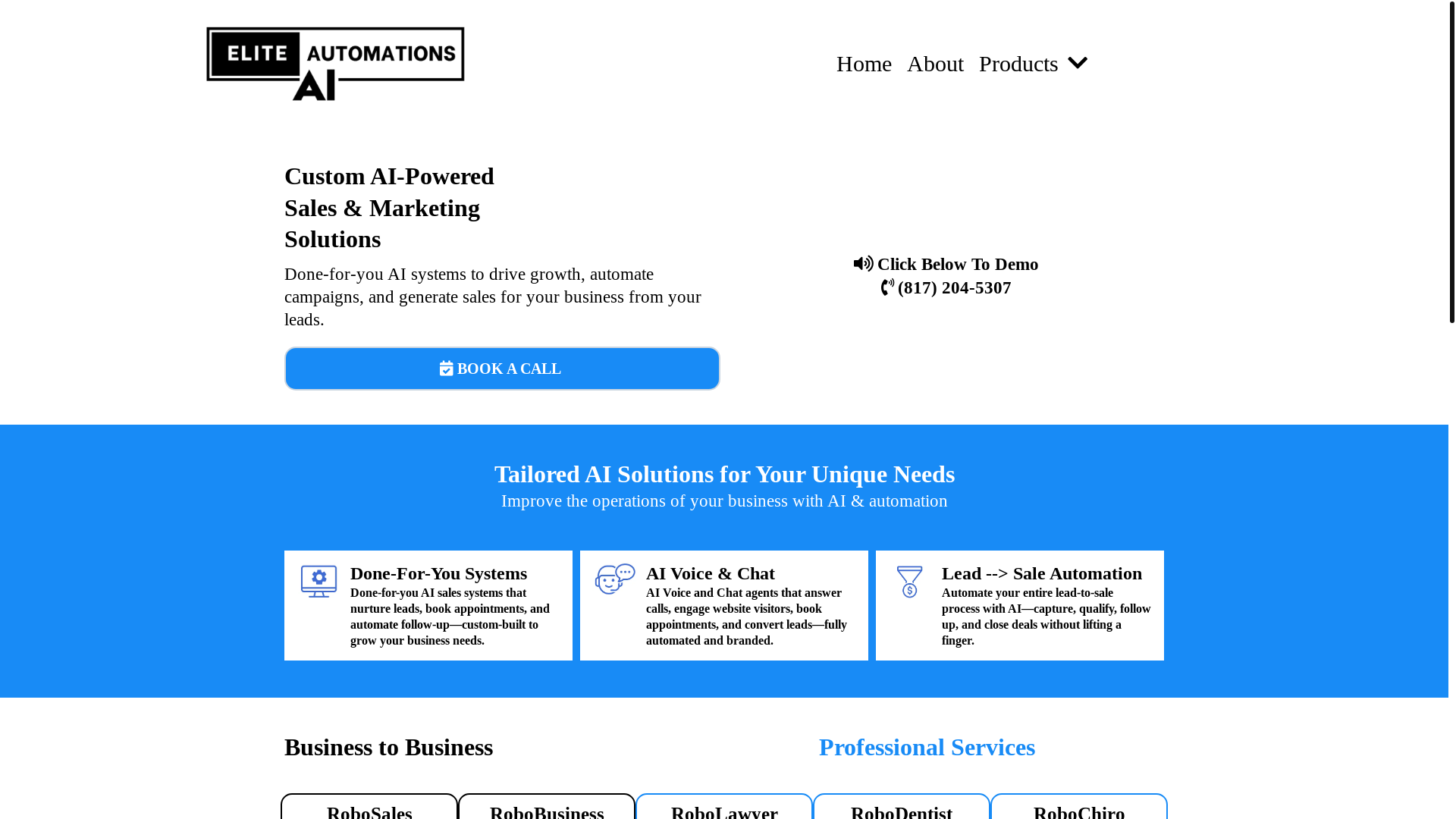 website screenshot of https://elite-automations.ai/