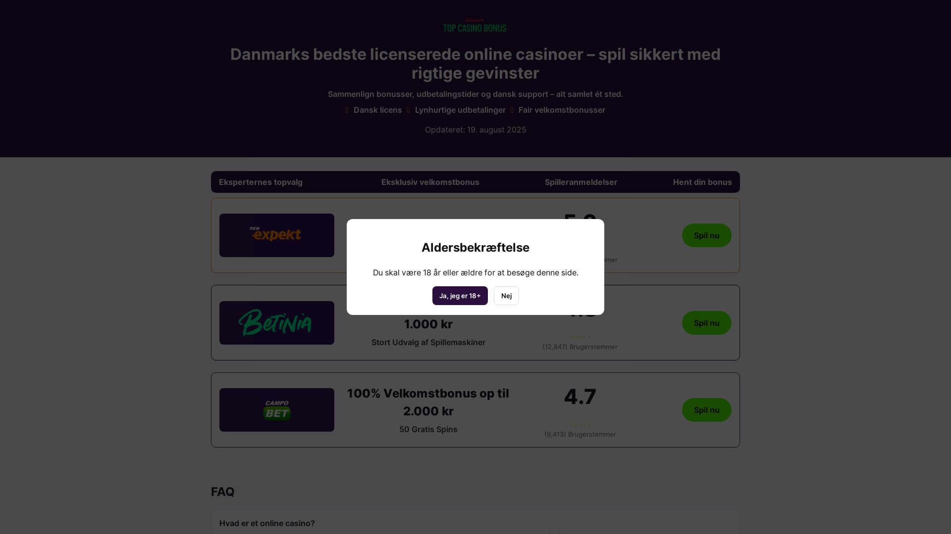 website screenshot of https://topcasinobonusdk.com/