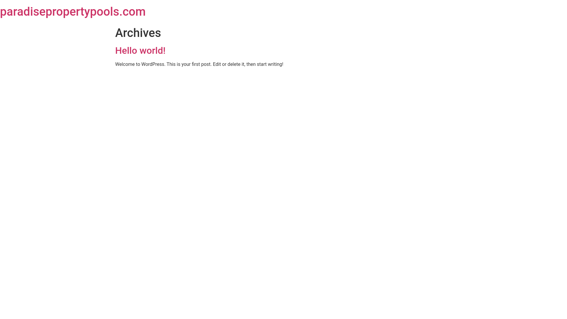 website screenshot of https://paradisepropertypools.com/