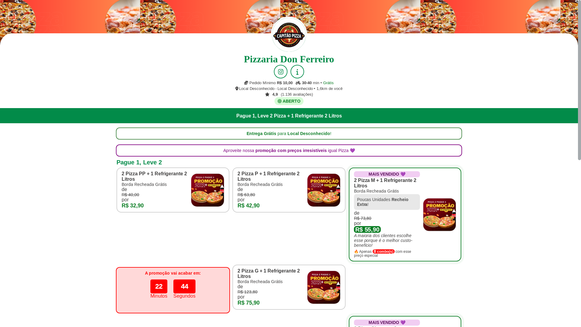 website screenshot of https://pizzaria-captao-promocao.pages.dev/