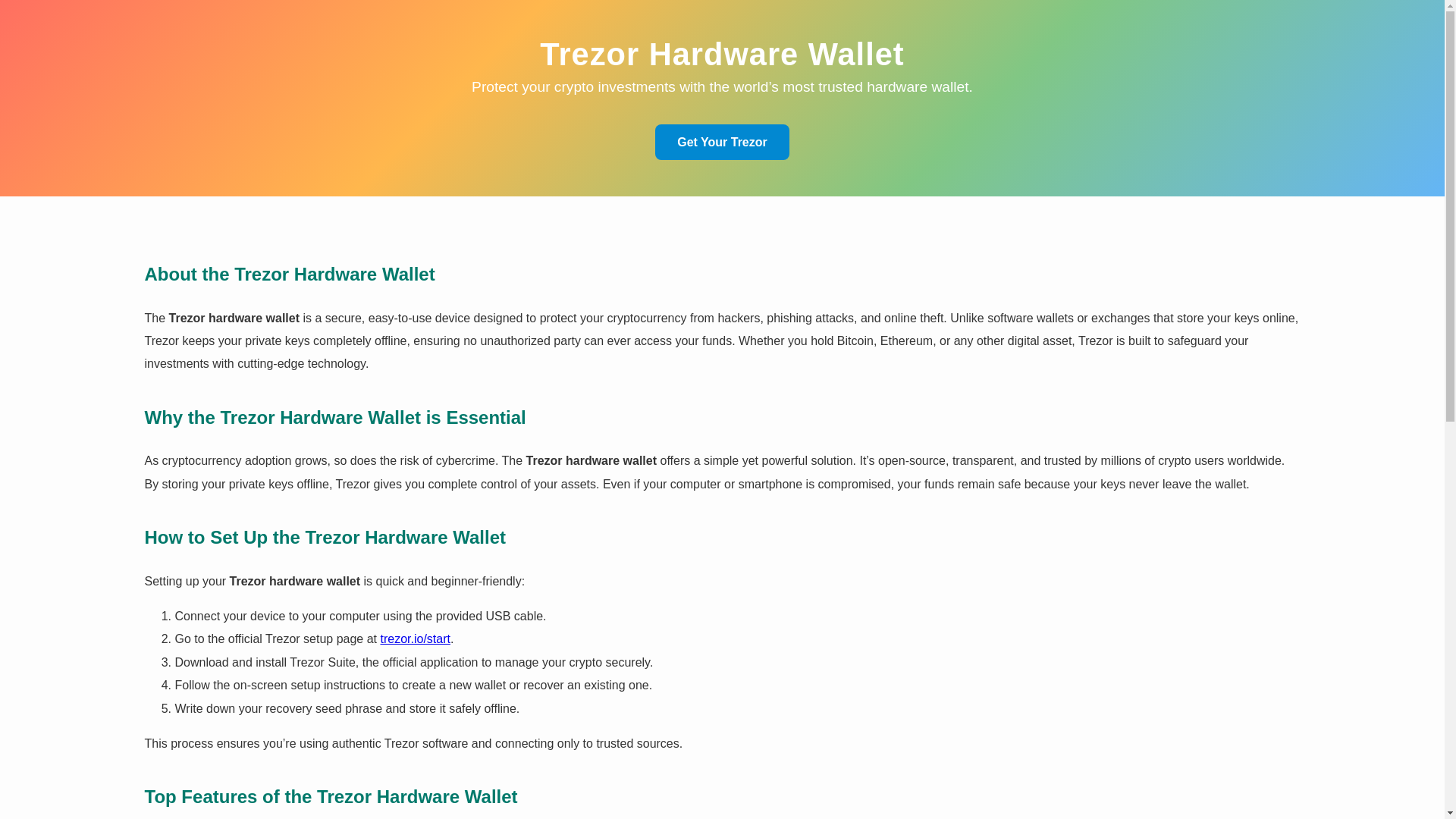 website screenshot of https://trzor-wallet-start.pages.dev/