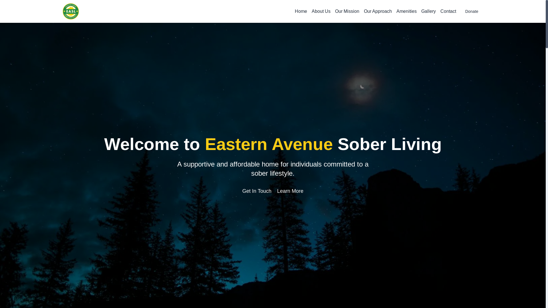 website screenshot of https://easternavenuesoberliving.org/