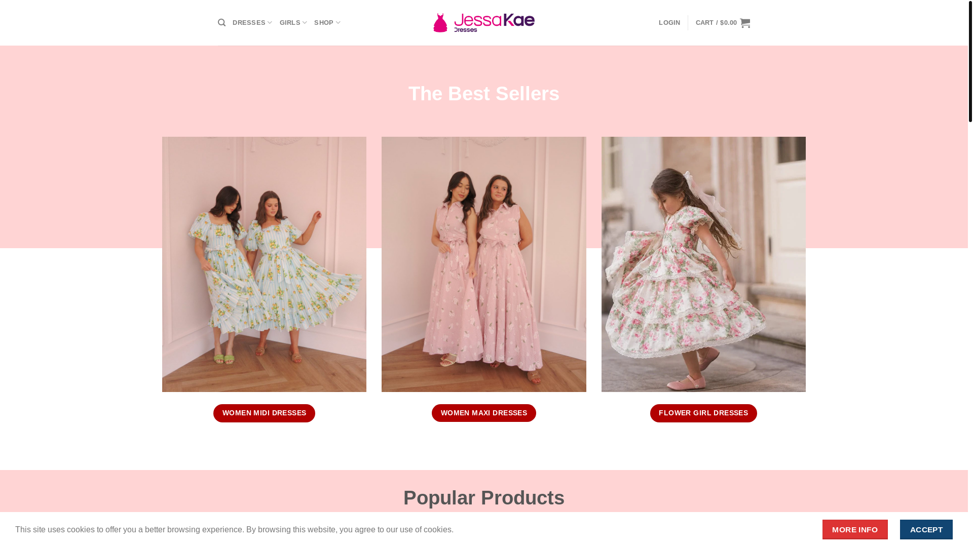 website screenshot of https://jessakaedresses.com/