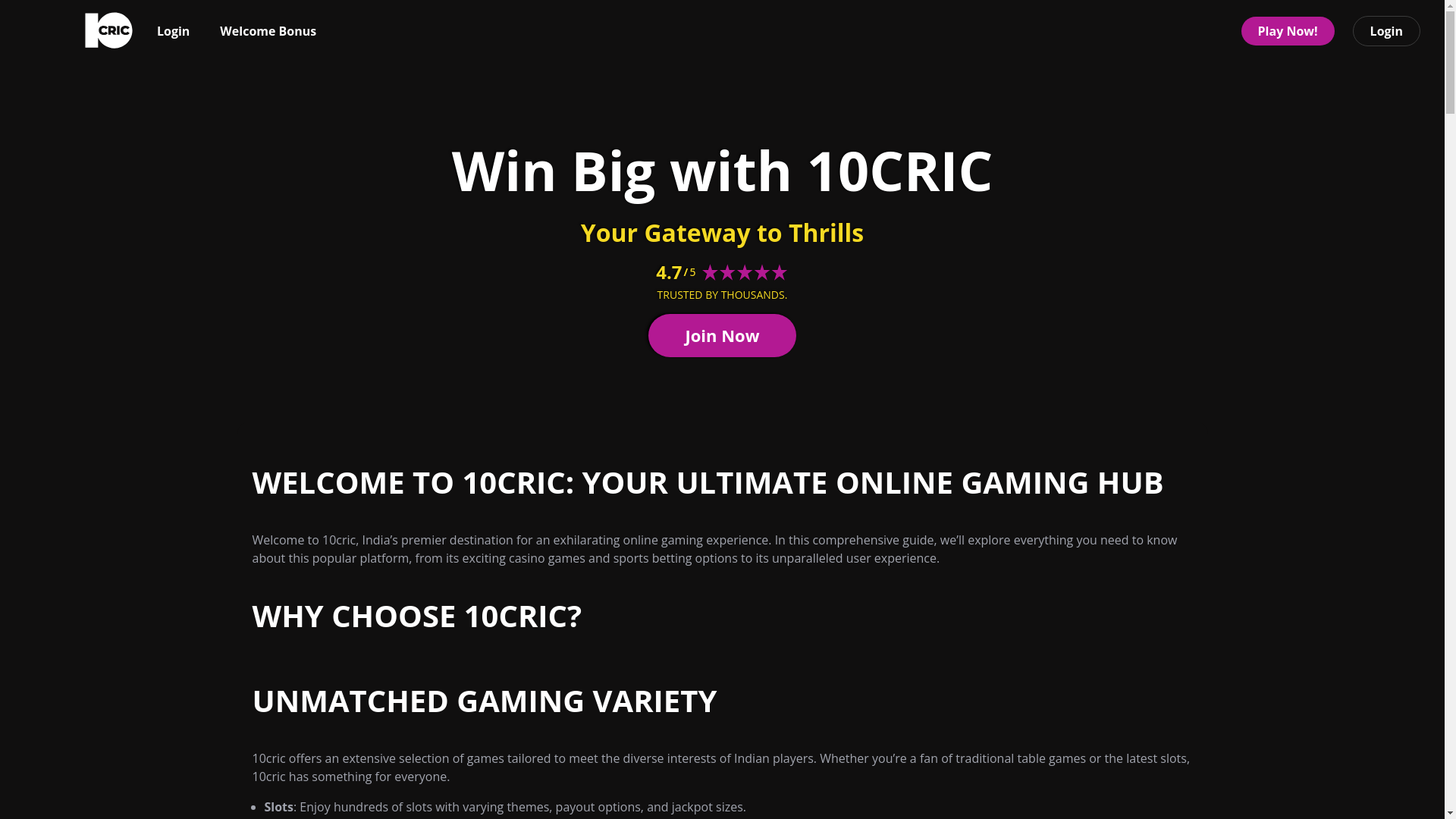 website screenshot of https://10-cric-casino-com.pages.dev/