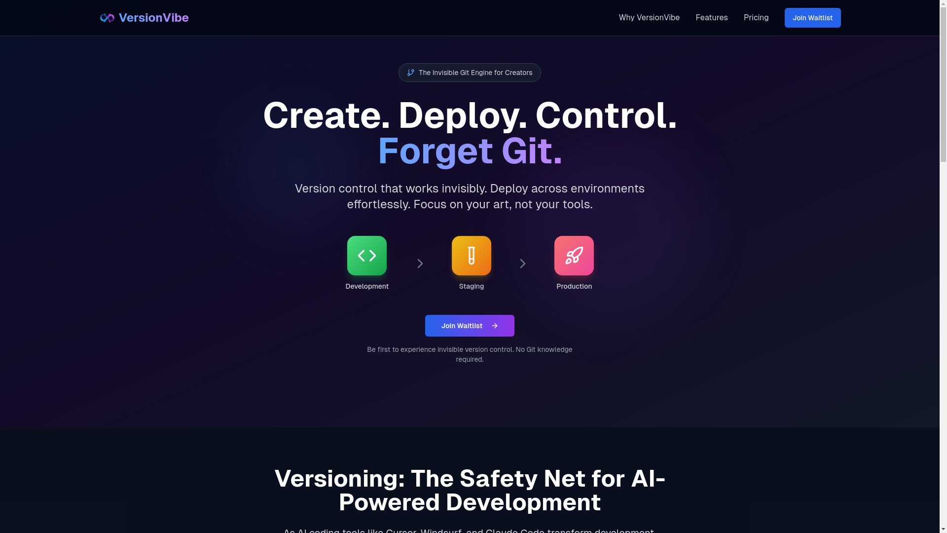 website screenshot of https://versionvibe.com/