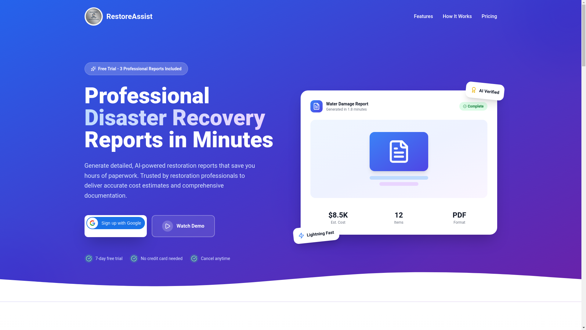 website screenshot of https://restoreassist.app/