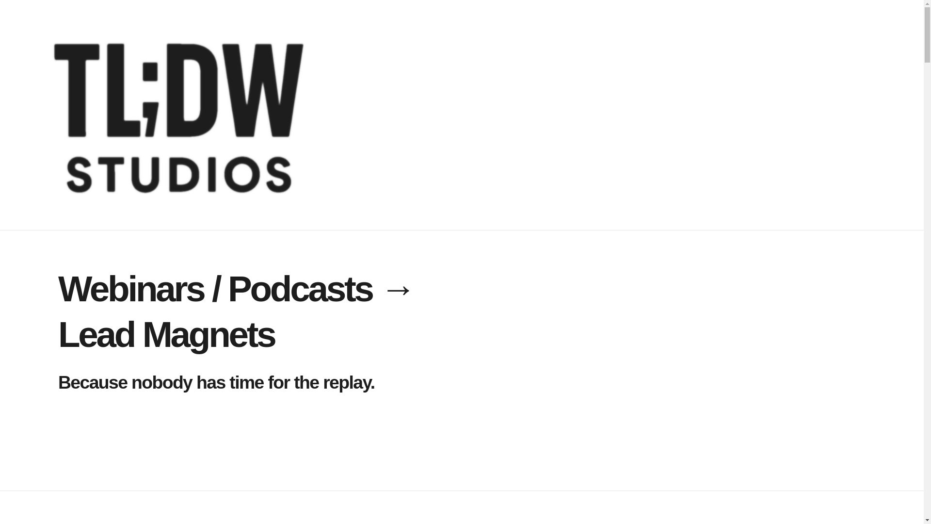 website screenshot of https://tldwstudios.com/