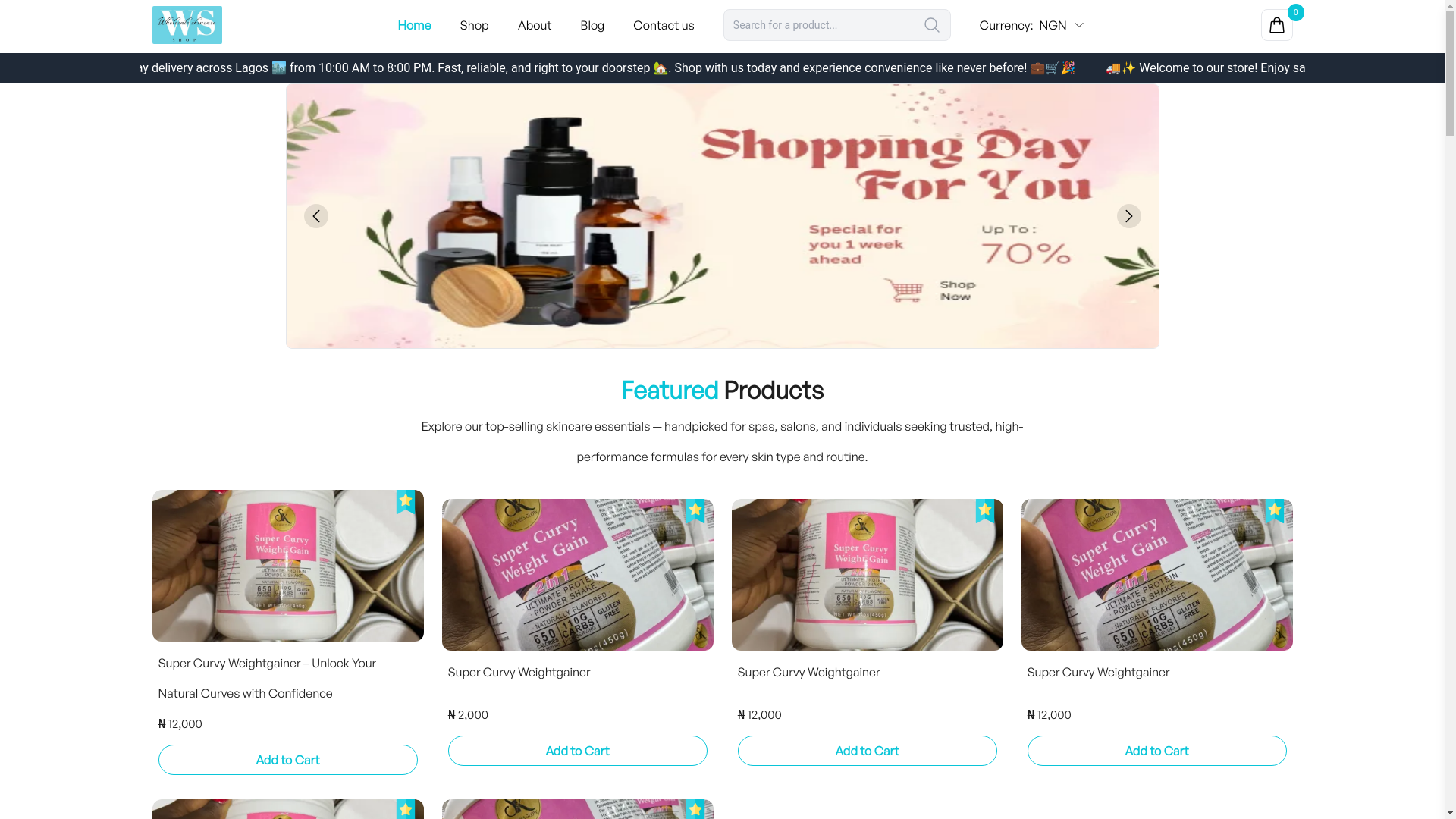 website screenshot of https://wholesaleskincareshop.com/