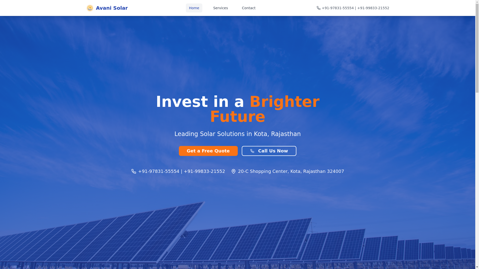 website screenshot of https://avanisolarsolutions.in/