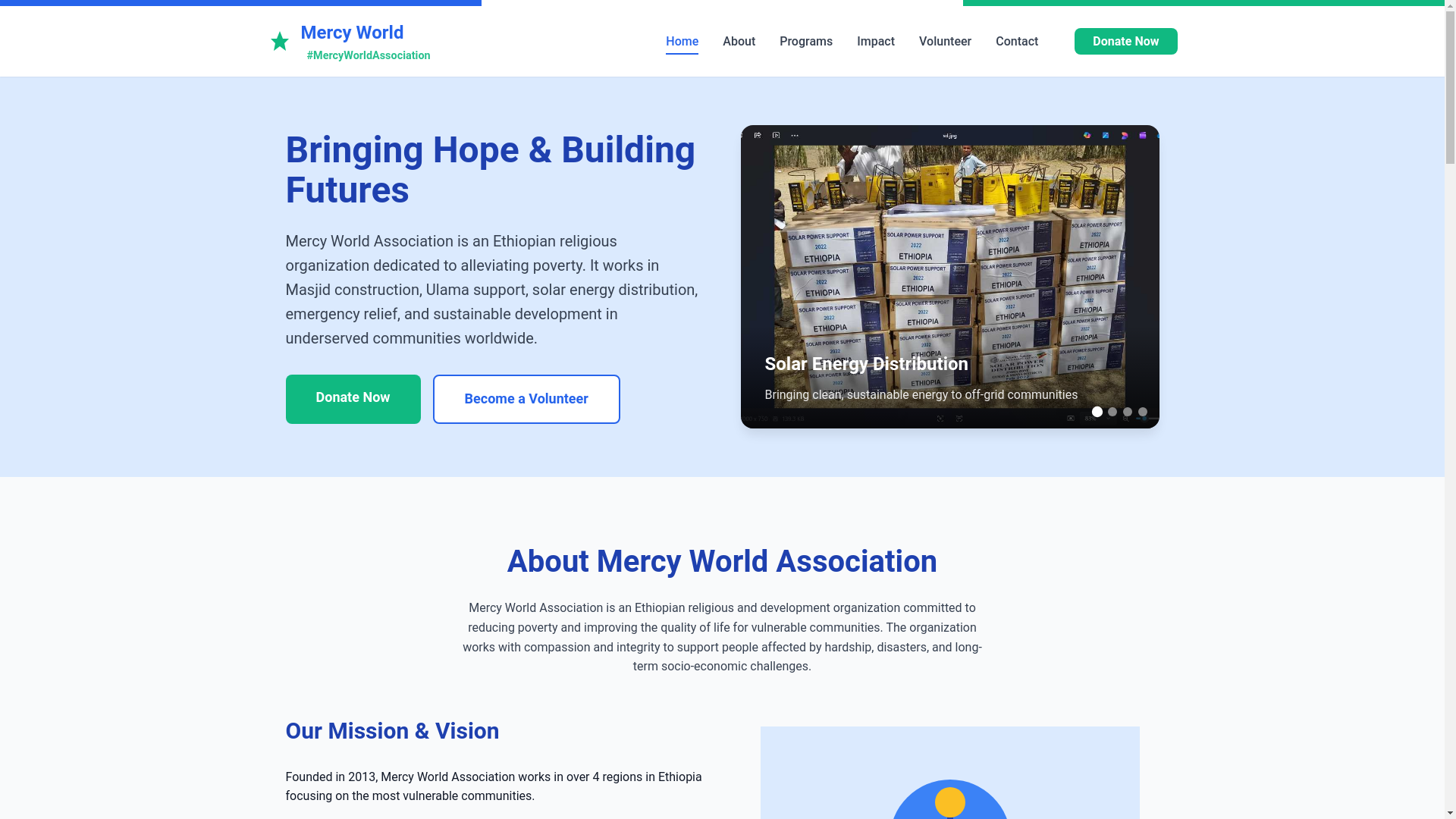 website screenshot of https://mercyworldassociation.org/
