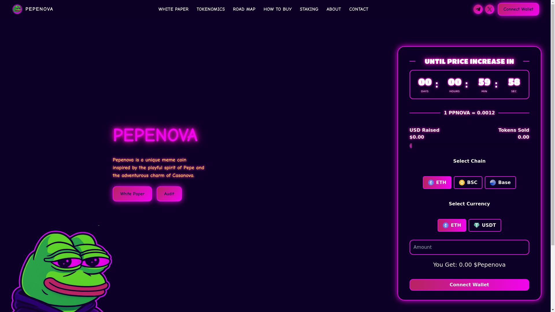 website screenshot of https://pepenova.io/