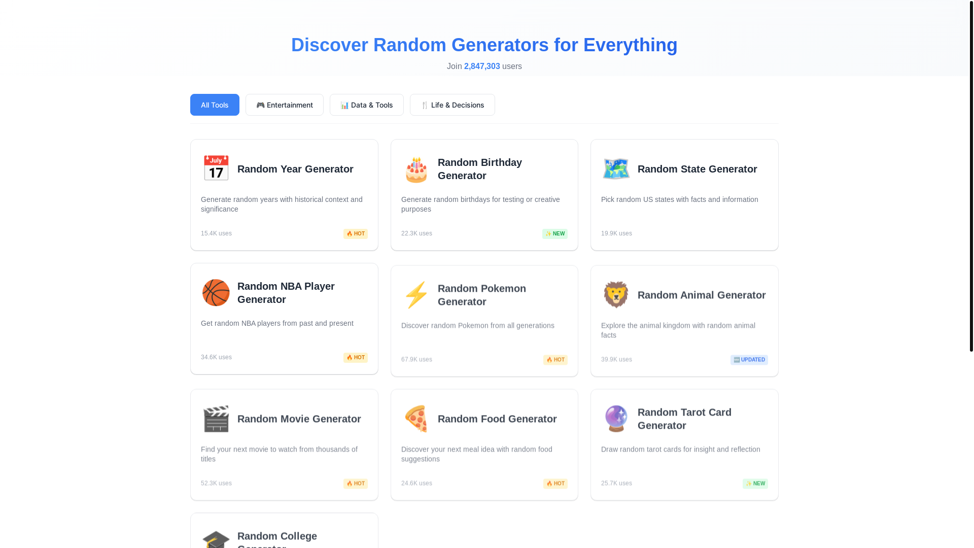 website screenshot of https://random-hub.pages.dev/