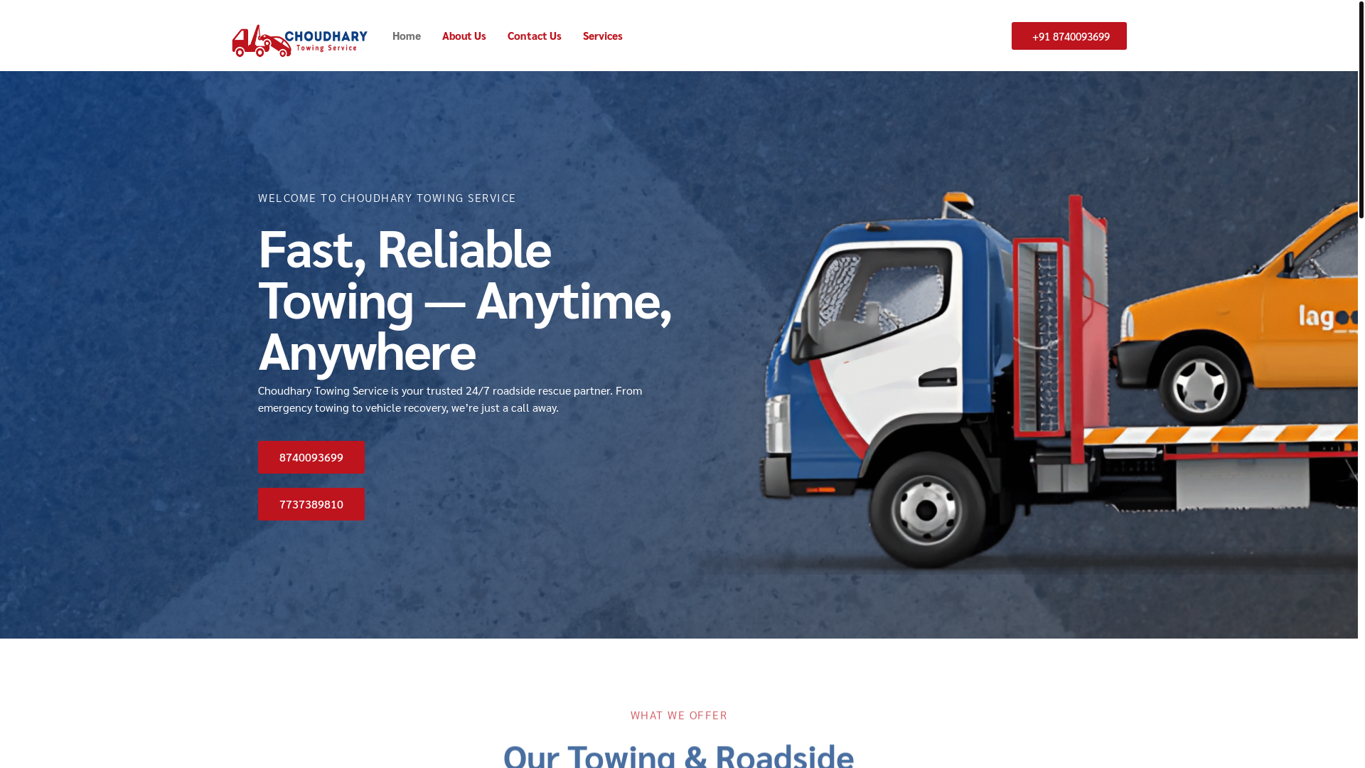 website screenshot of https://choudharytowingservice.in/