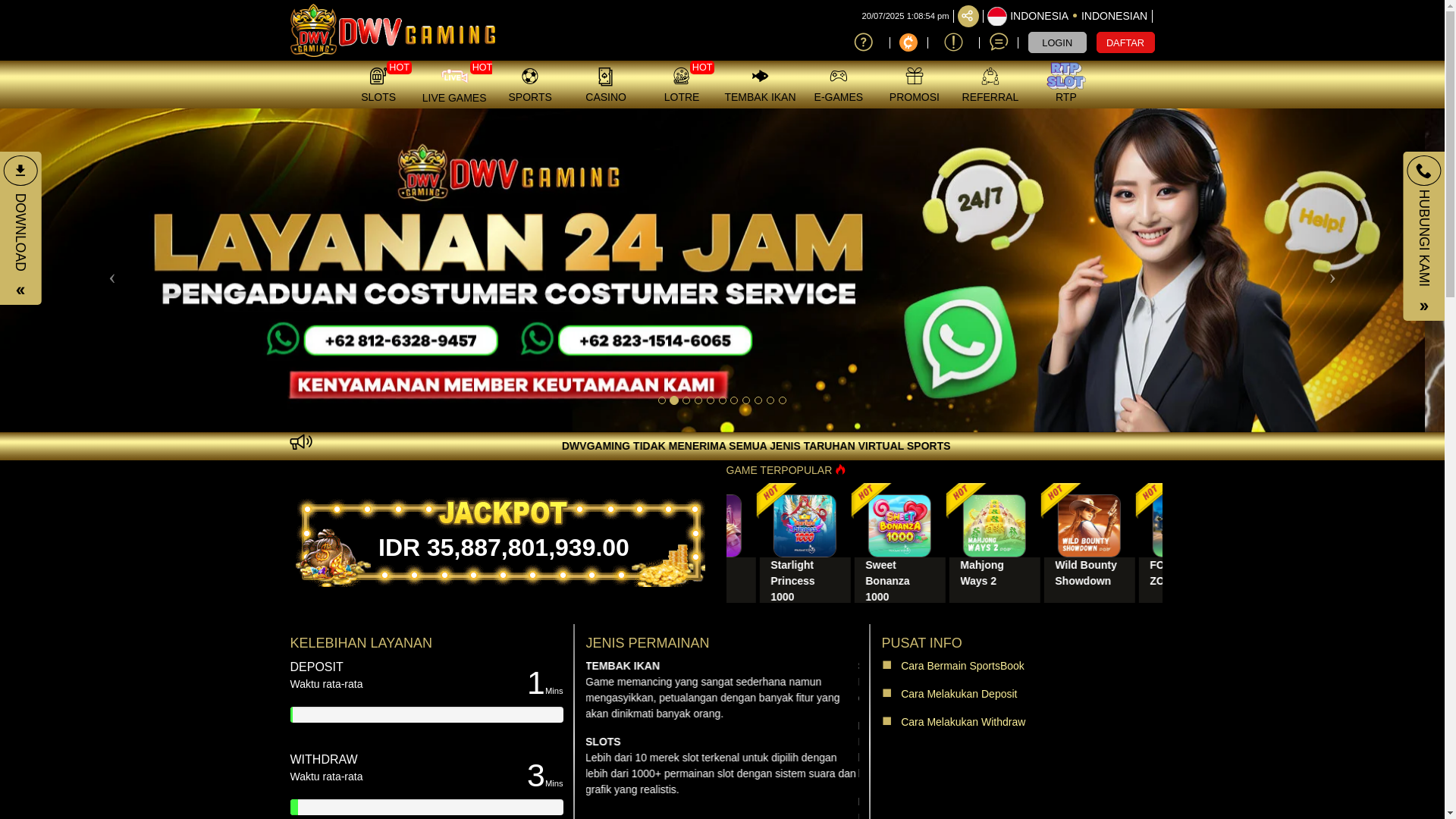 website screenshot of https://dwvgaminglink.online/
